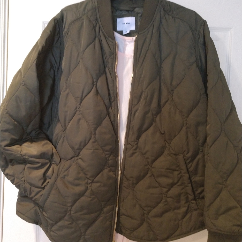 Olive green quilted bomber style jacket